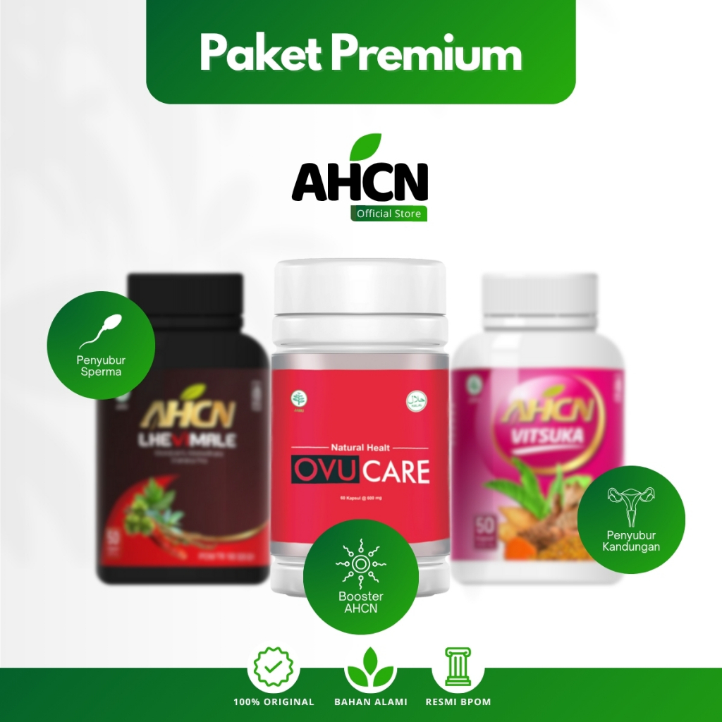 Paket Promil Premium AHCN Isi 3 Botol Obat Penyubur Wanita Vitsuka Kesuburan Pria Lhevimale Plus Boo