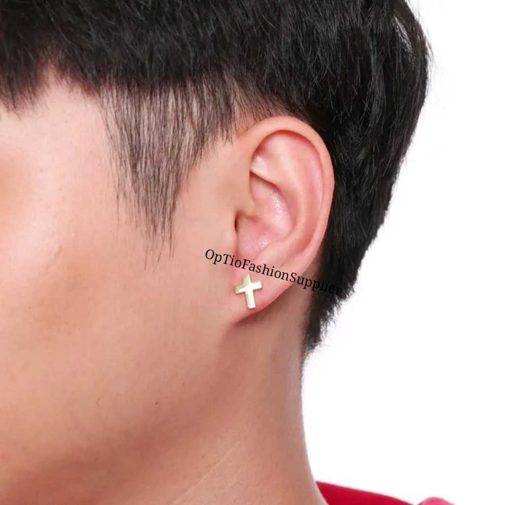 Anting Tusuk Salib Simple Pria & Wanita Titanium