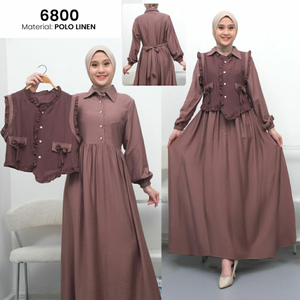 Gamis Rompi Berkerah Muslimah Bahan Polo Linen
