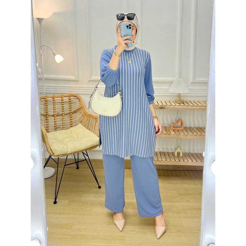 SETELAN WANITA TERBARU {TUNIK+CELANA} SET SALUR MODEL TERBARU TRENN 2025