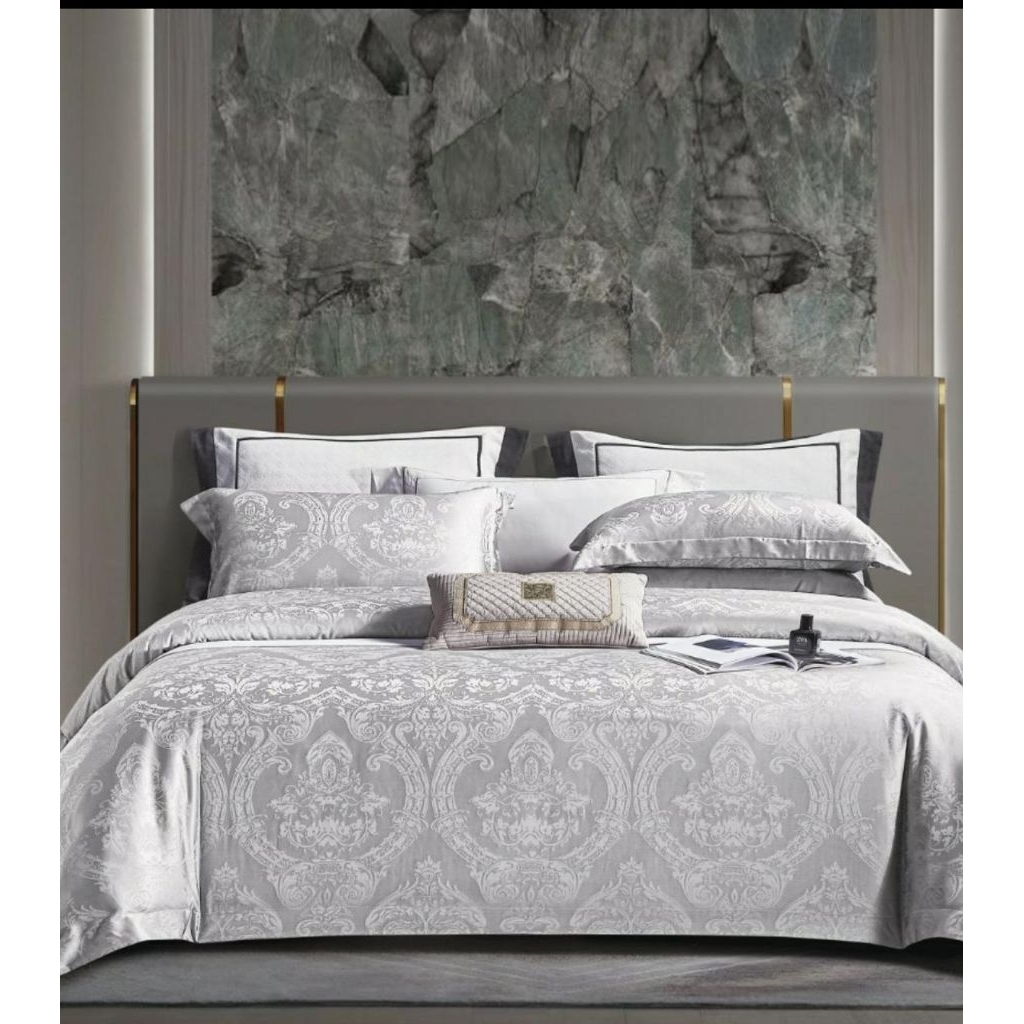 Bedcover Sprei Set KingKoil Sutra Tancel Organik Sprei Sultan Mewah Warna Cream