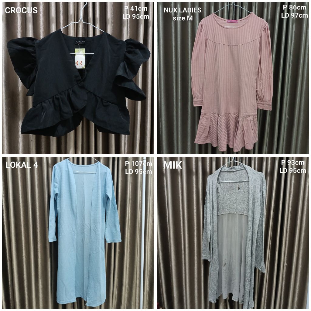 Preloved / bekas / second cardigan outer tunik perempuan hitam , dusty pink , blue pastel , mistu gr