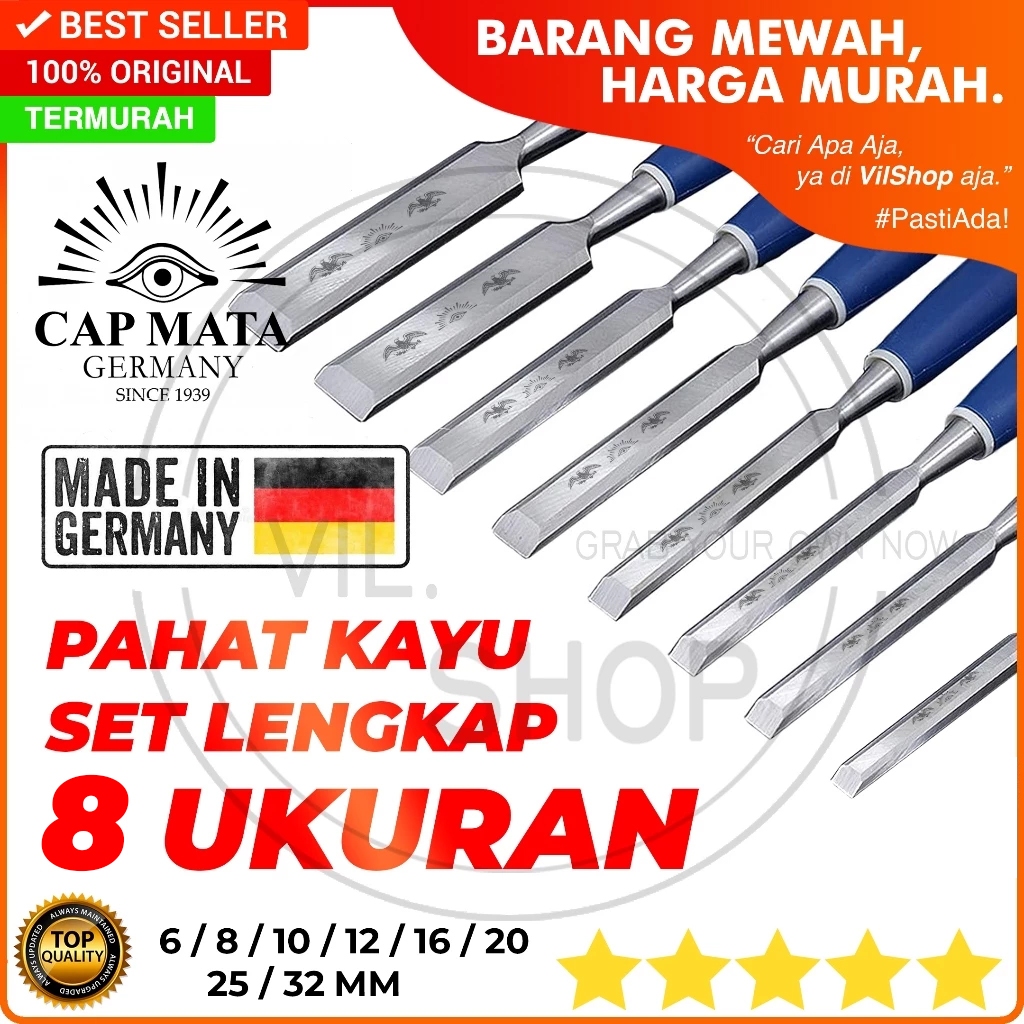 PAHAT KAYU SUPER TAJAM CAP MATA CARL SCHLIEPER 1 SET 8 PCS GERMANY / ALAT PAHAT TATAH KAYU TJAP MATA