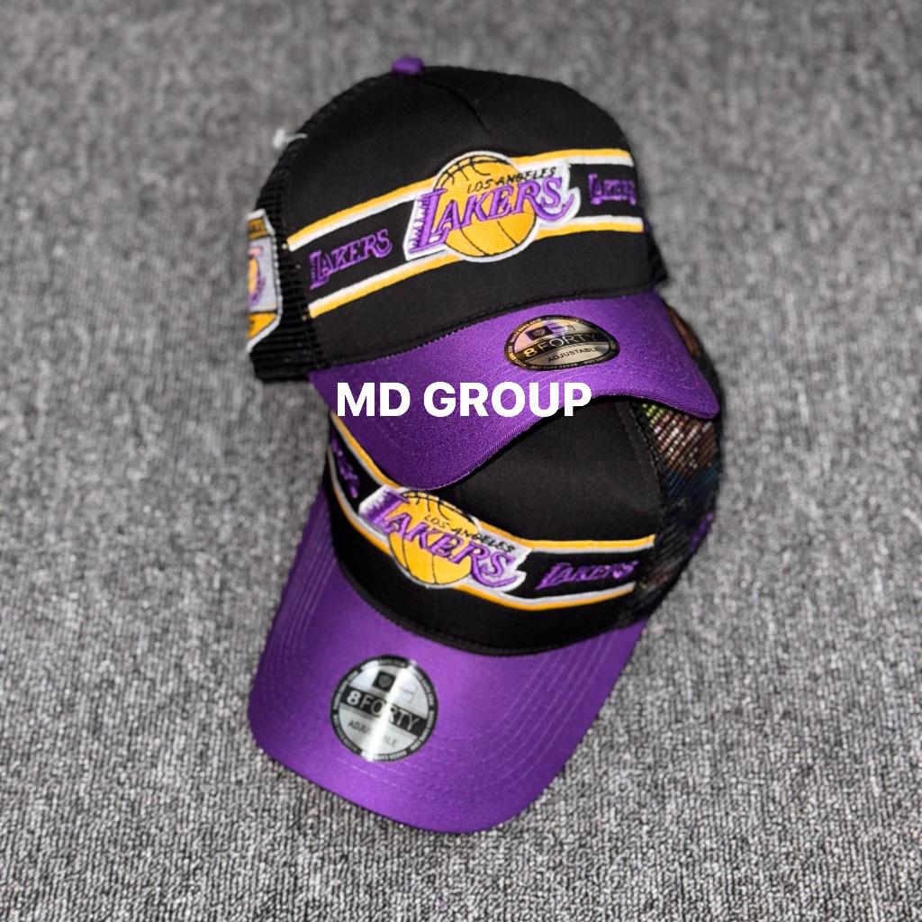 Topi Trucker Hat Los Angeles Lakers Hitam/Ungu Unisex