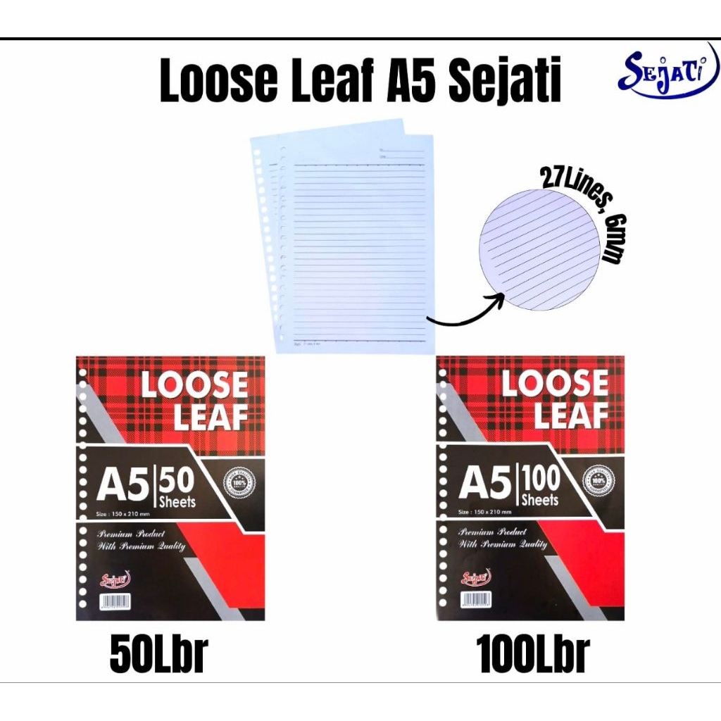 

Loose Leaf Isi Kertas File Binder A5 Sejati