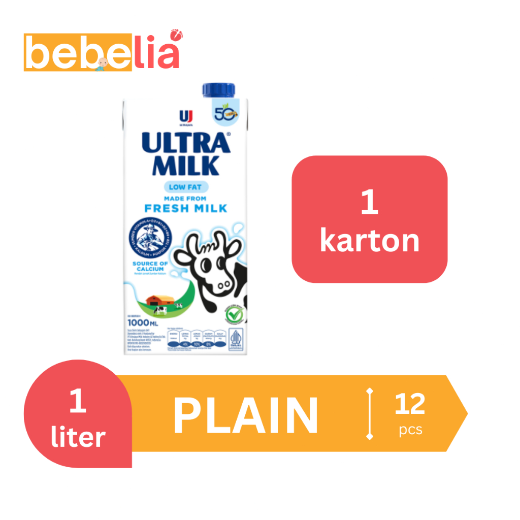 

Ultra Milk Susu UHT Low Fat Plain 1 liter 1 karton isi 12 pcs
