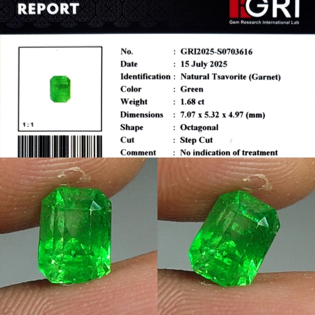 Natural Tsavorite Garnet 1.6ct GRI Material Crystall Full Luster Gemericik Nice Color Body Kaca Meta