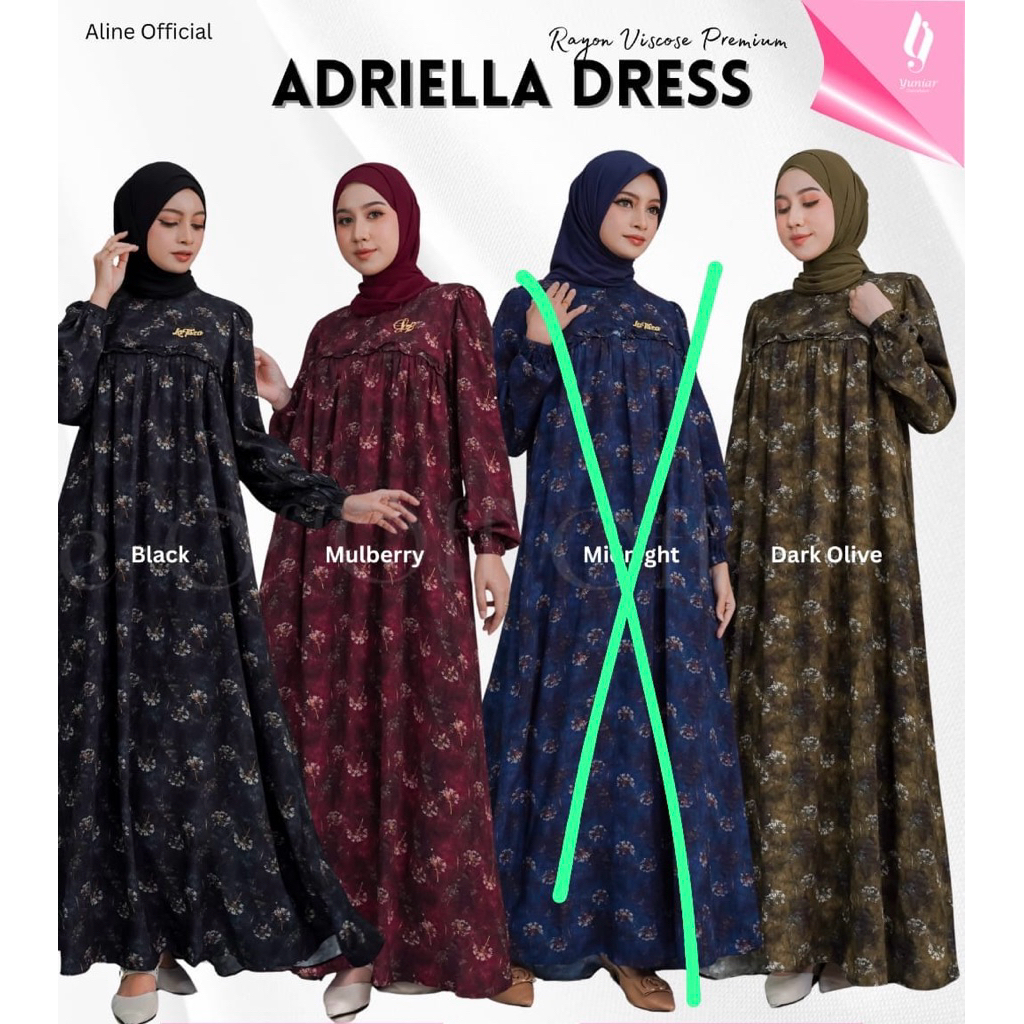 [BISA COD] ADRIELLA DRESS GAMIS MOTIF RAYON PREMIUM BY ALINE