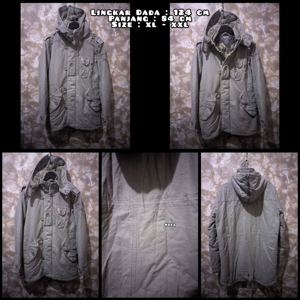 Jaket Parka Warna Hijau Army Keabuan Second Original.