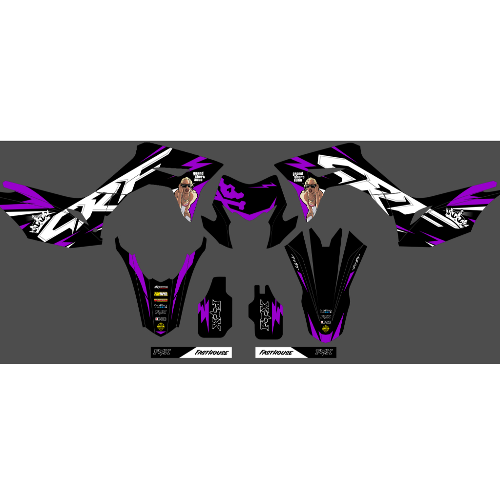 Decal crf 150l stiker crf 150l hitam list biru gradasi ungu  list galaxy full body supermoto