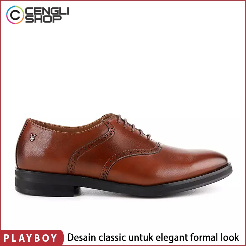 SEPATU KULIT PLAYBOY PRIA ORIGINAL PANTOFEL FORMAL COKLAT BROWN PL46