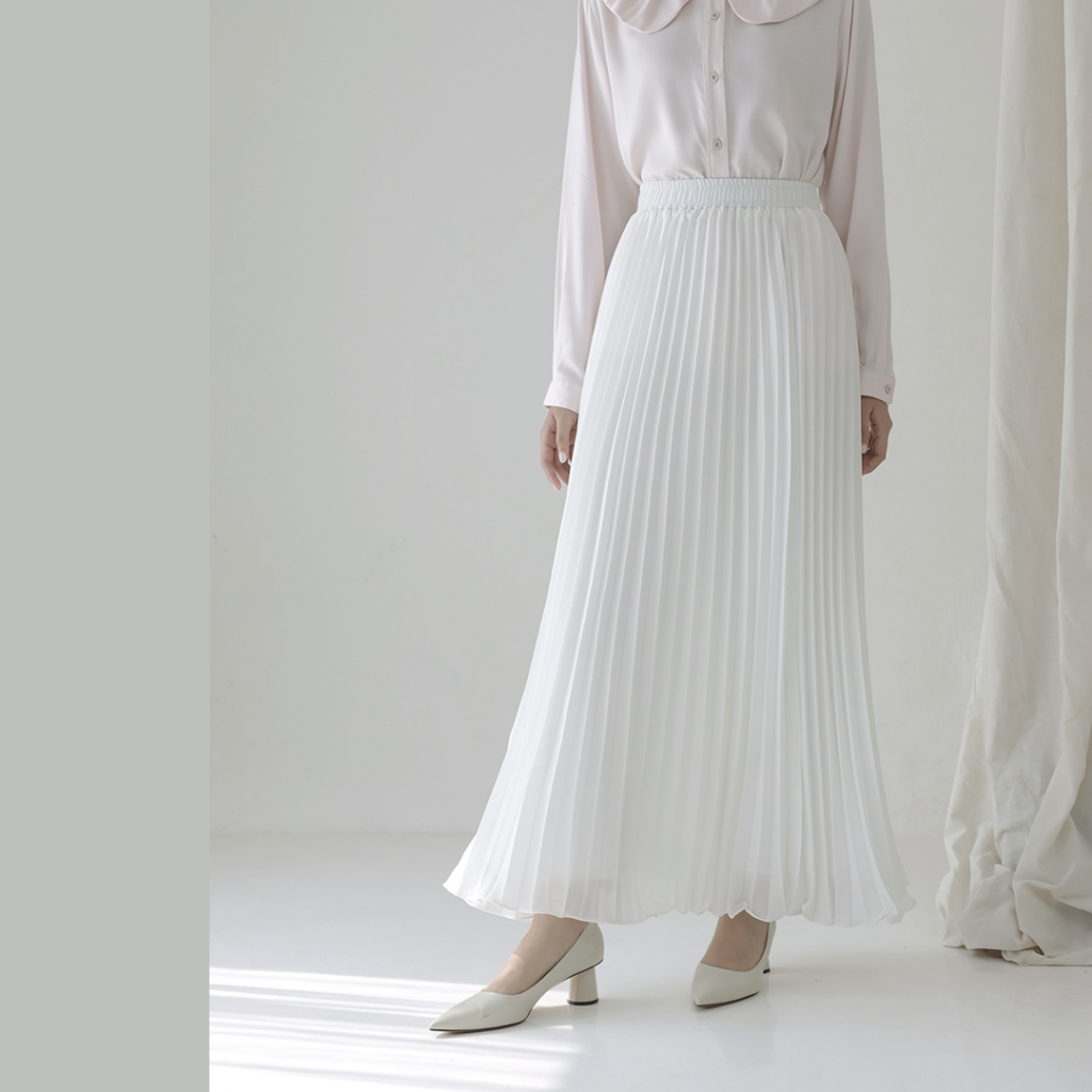 hemat reska skirt by aska label - rok wanita pleats rok plisket pinggang full karet warna pink