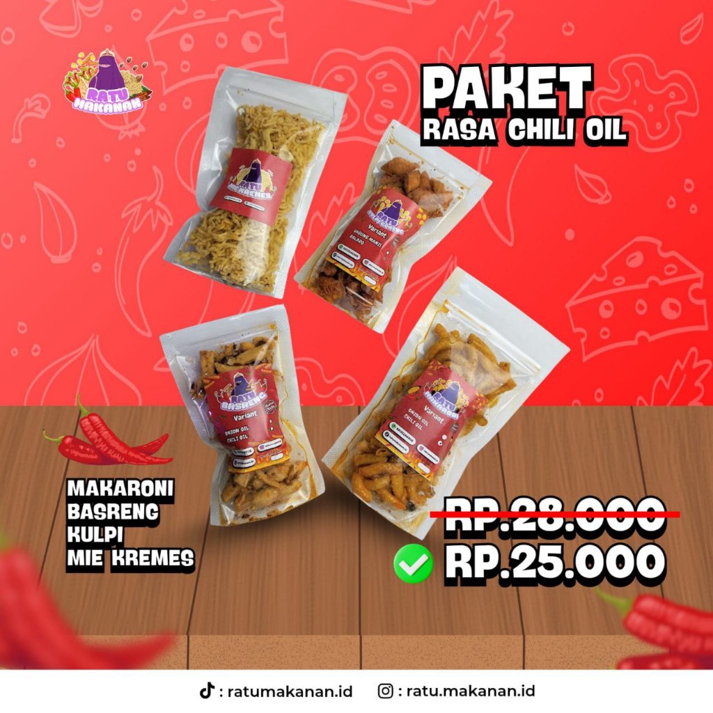

PEDAS PAKET HEMAT CAMILAN SERIES CHILI OIL PEDAS RENYAH BY RATU MAKANAN