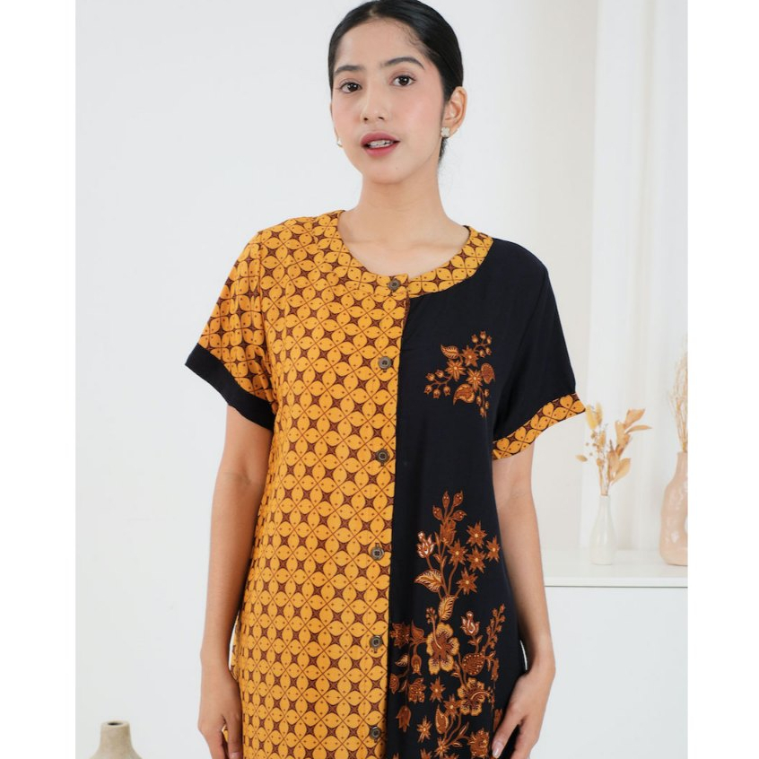 Dress Daster Batik Wanita Fashionable Sasmaya Model 004 produksi UNGGUL JAYA Bahan Rayon Santung