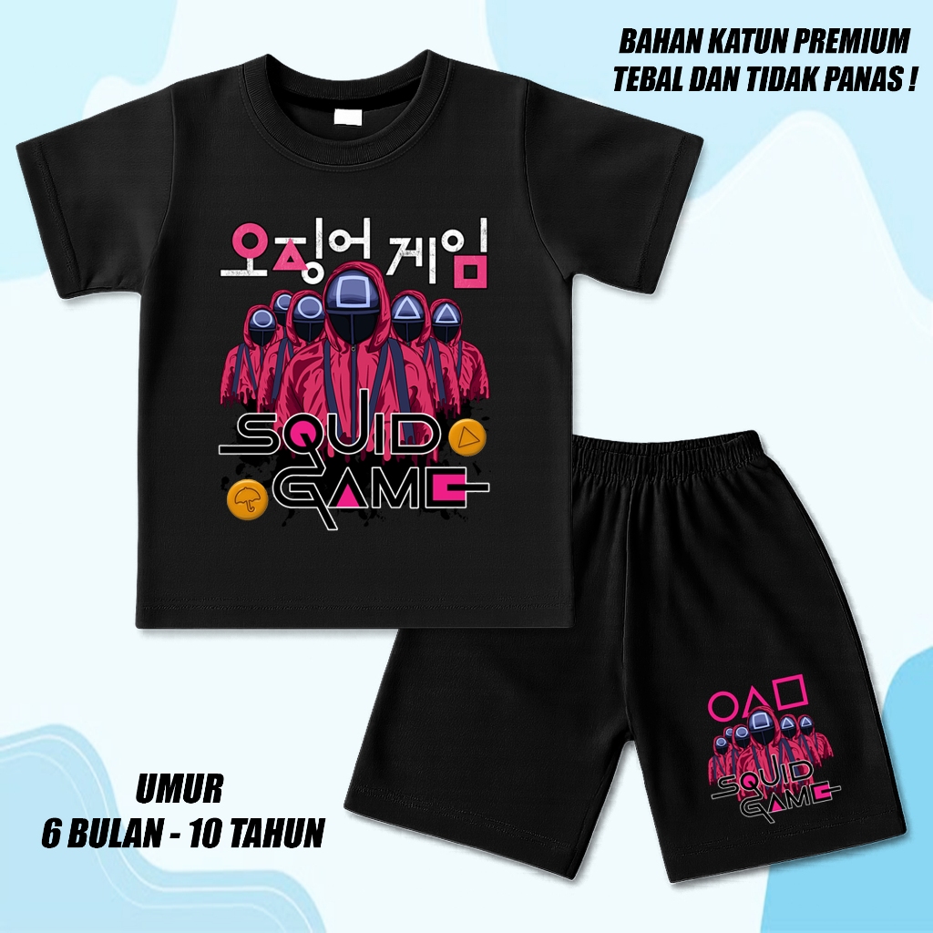 Setelan Baju Squid Game Pendek Anak Laki-Laki Perempuan