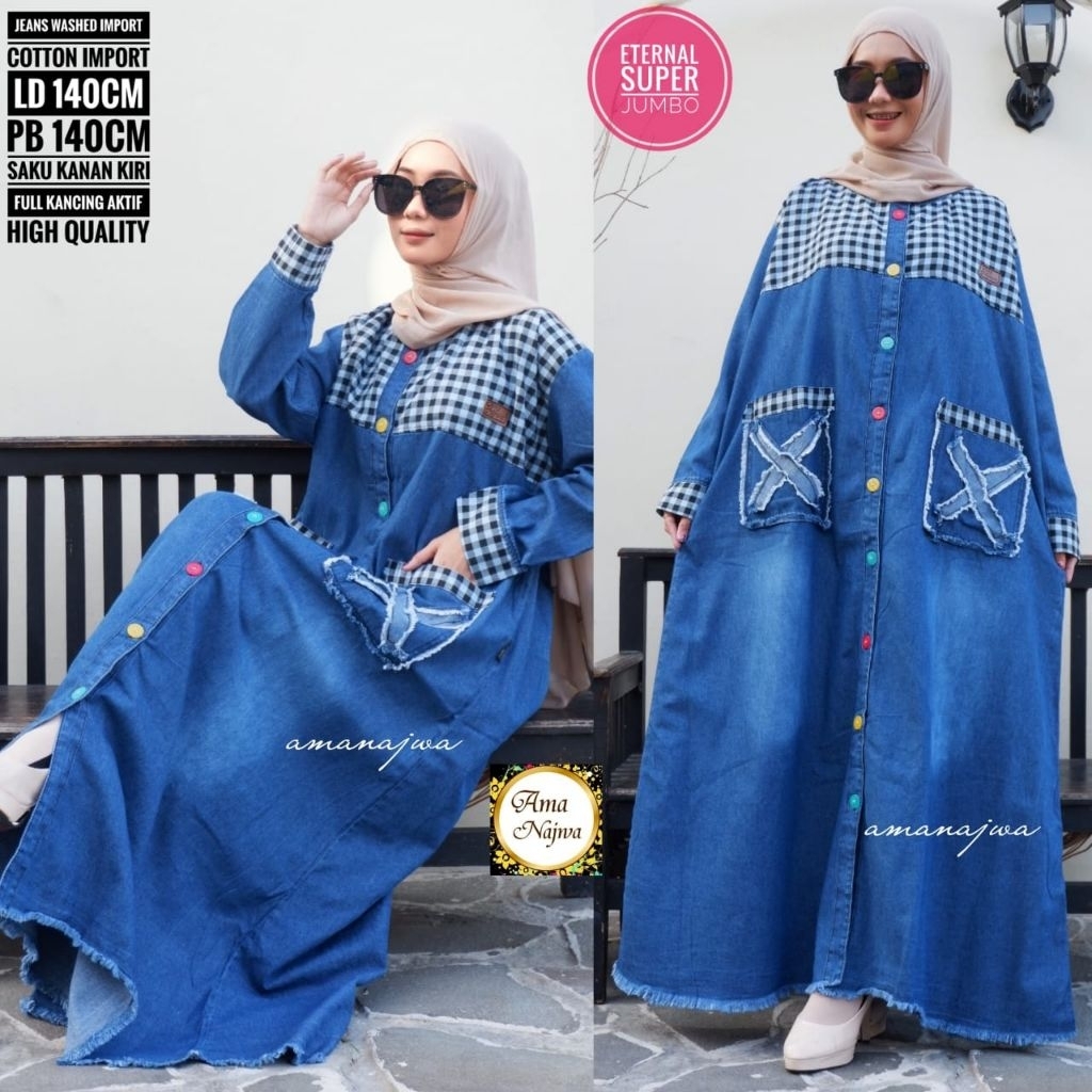 ETERNAL SUPERJUMBO LD 140CM | GAMIS JEANS JUMBO | DRESS JUMBO | BAJU WANITA JUMBO | PAKAIAN WANITA J