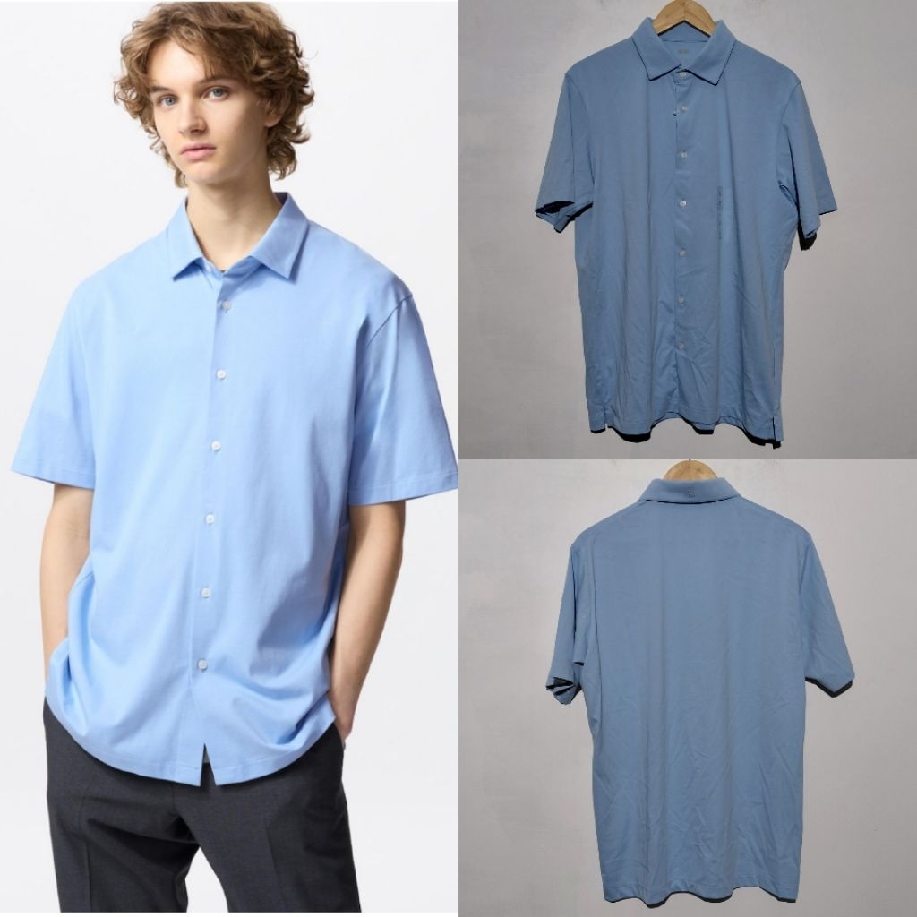 UNIQLO KEMEJA AIRISM KAOS POLO 62 BLUE BARU ASLI ORIGINAL