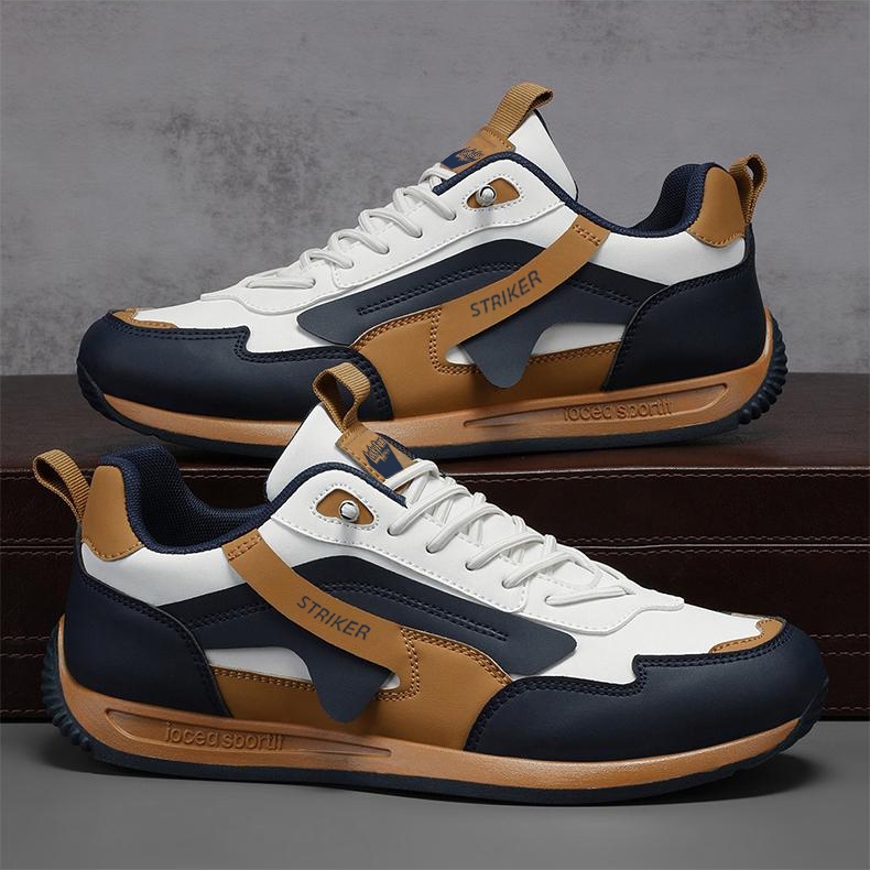 Sepatu Sneaker STRIKER Putih & Cokelat scasual Pria Laki Formal antai Kekinian sporty E26