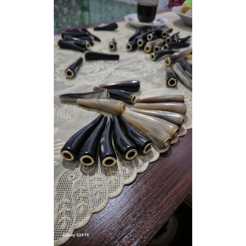 once tanduk kerbau india model S panjang 6cm lobang sudah multyfungsi pipa tanduk kerbau india