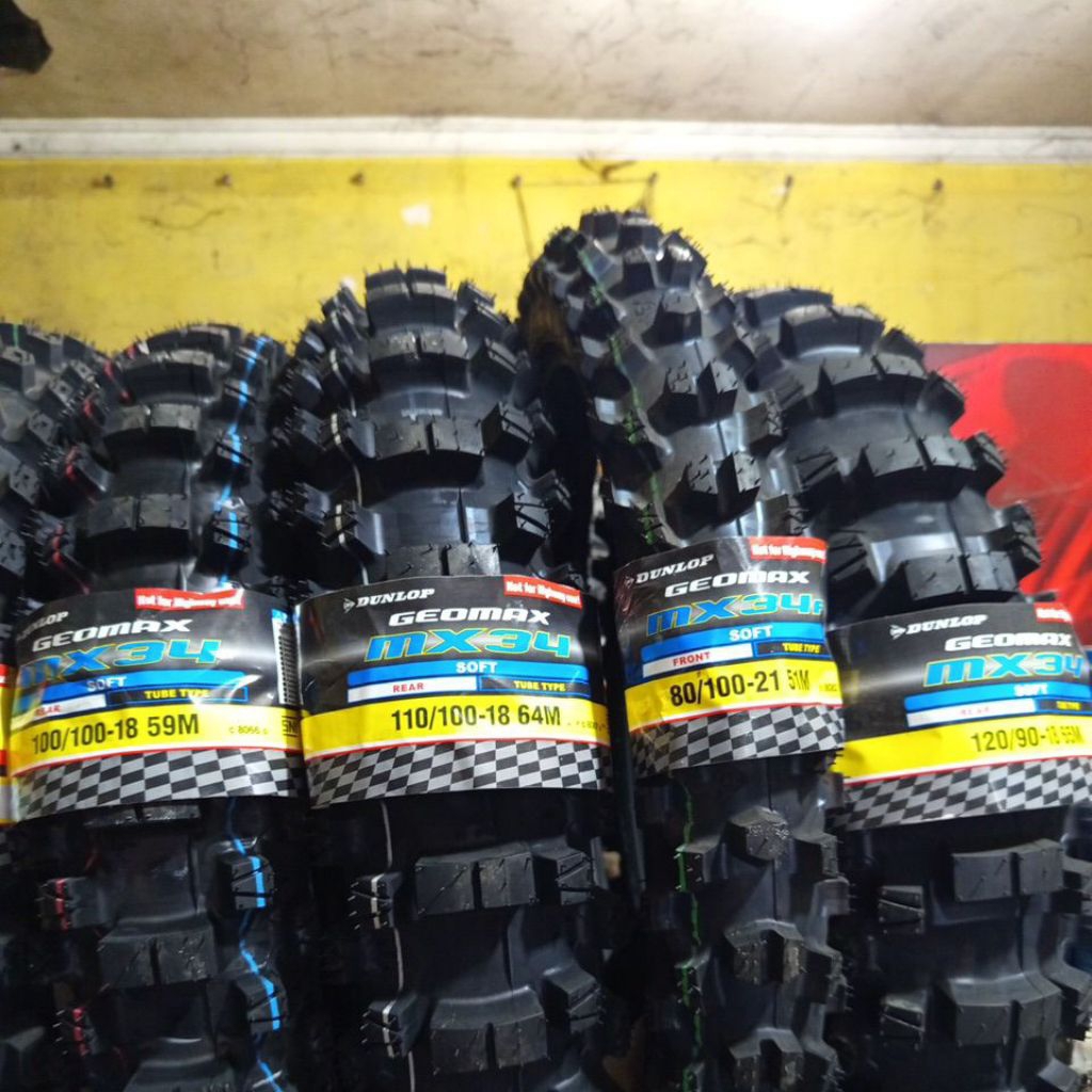 ban trail dunlop geomax MX34 ring 18/21 ukuran 100-100/18 dan110-100/18 dan 120-90/18 dan 80-100/21 