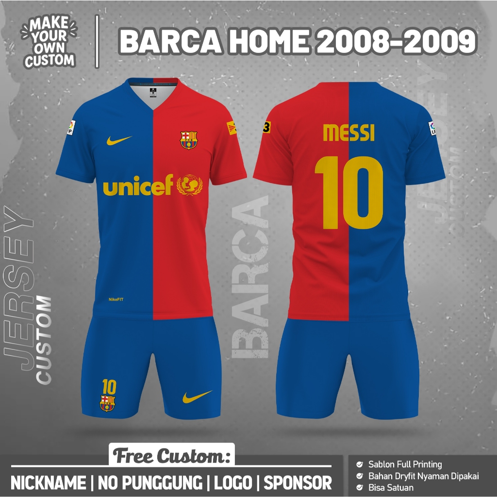 Jersey Barcelona HOME 2008-2009 Messi Retro Full Printing Custom Nama & Nomor