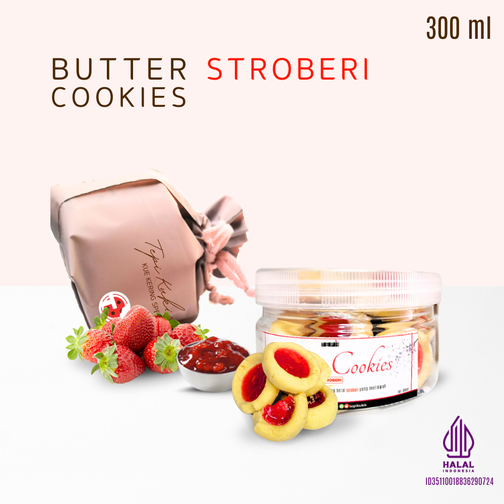 

Kue Kering Butter Cookies Selai Stroberi Toples 300ml