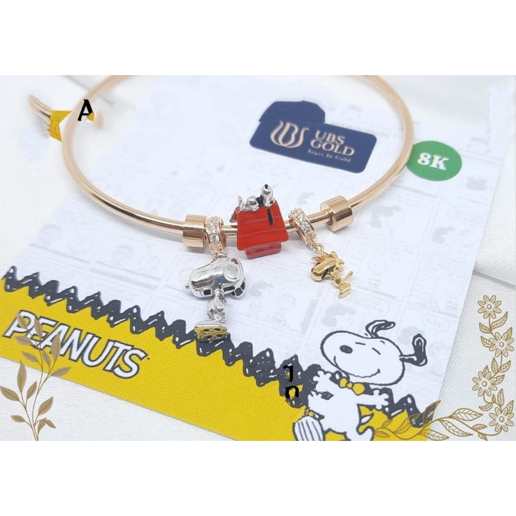 Bangle Bracelet Lovely Snoopy Gold UBS 8K Gelang Rumah Snopy Snopi Emas 33