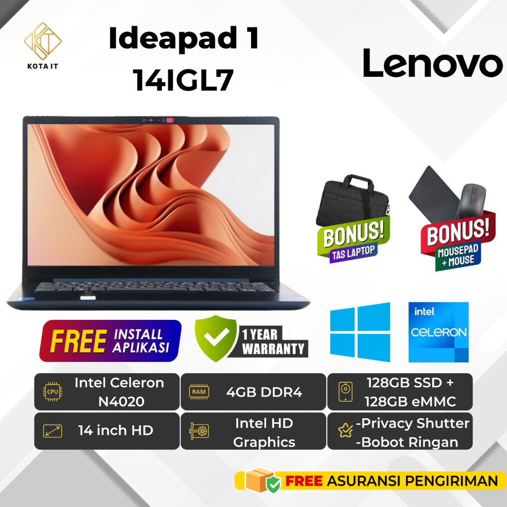 LAPTOP Lenovo Ideapad 1i 14IGL7 with Double Storage and Windows 11