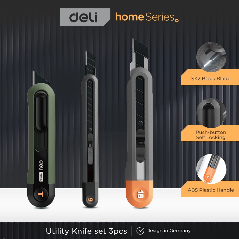 

Deli Tools Home Series Art Utility Knife Sets 3Pcs Cutter SK2 Blade ABS / HT4003/HT4003C/HT4003L
