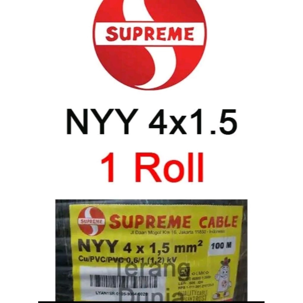 Kabel NYY 4x1.5 Supreme 100 meter Kabel Supreme NYY 4x1.5 roll 100 meter Kabel Tunggal Hitam 4x1.5 K