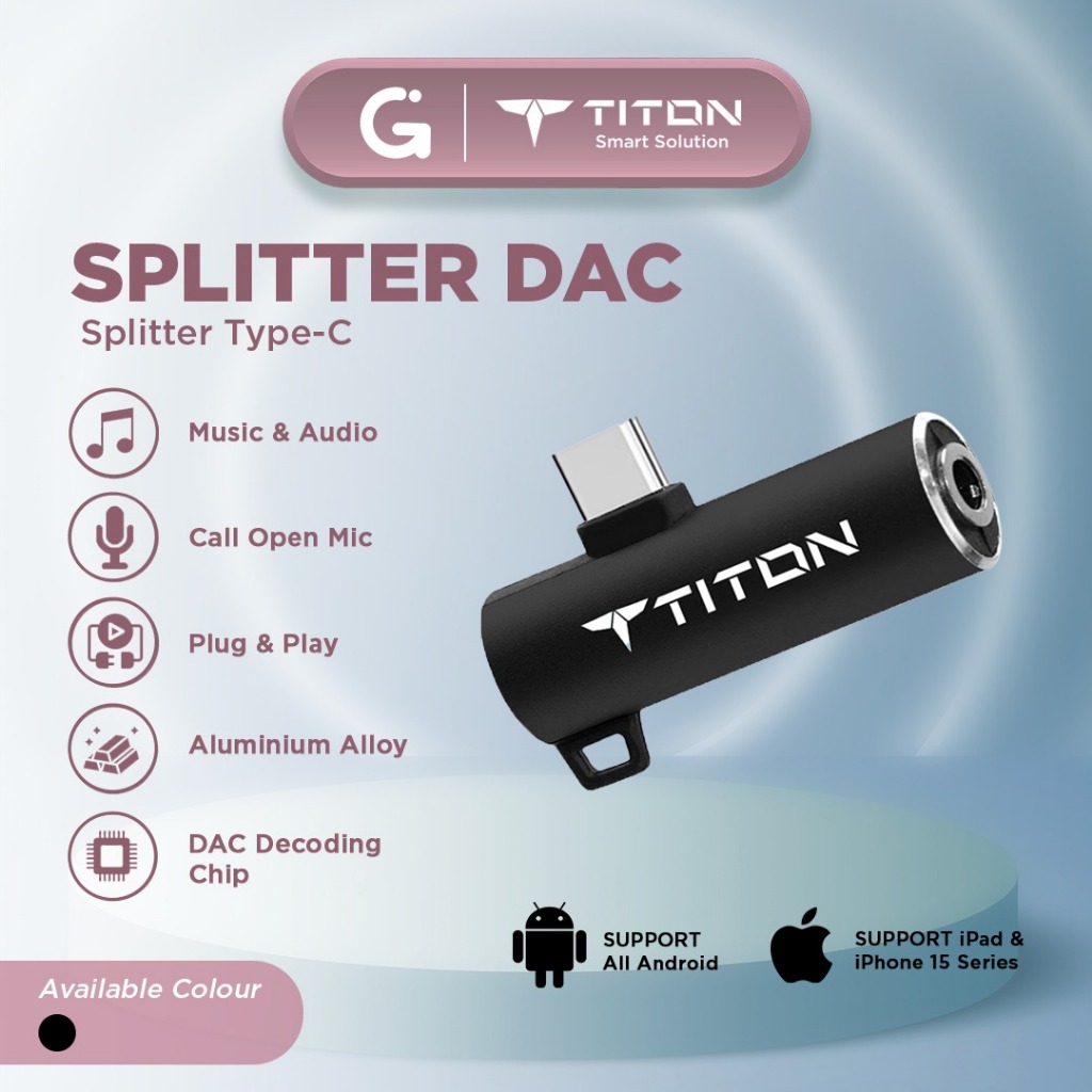 Titon Splitter Converter DAC Chip Jack 3.5mm Audio & Type C - Untuk All Android & Iphone 15 Series