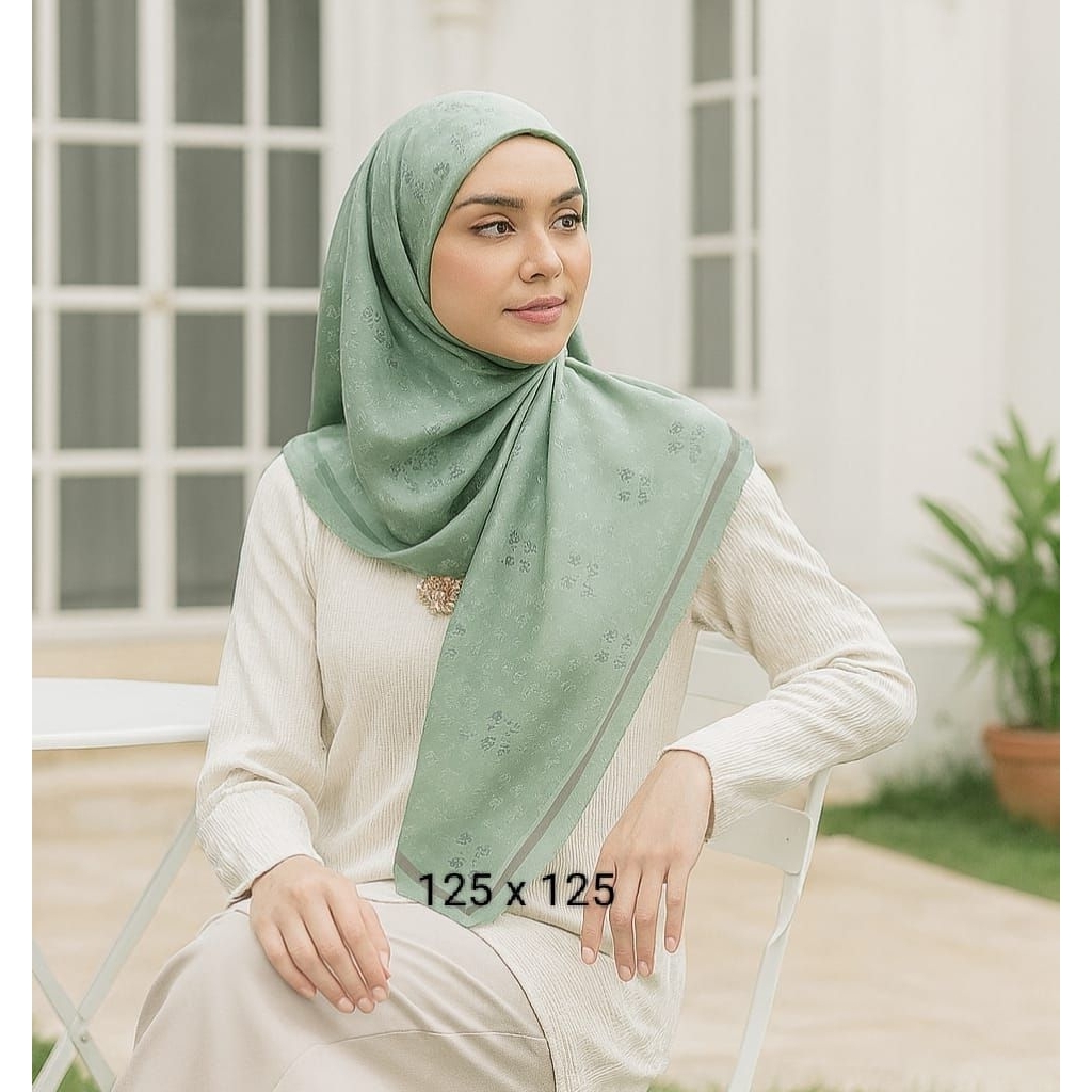 Kerudung Segi Empat Motif Tambiaa Sage Green Hijab Voal Sublim Premium Jilbab Syari Scarf Wanita Mew