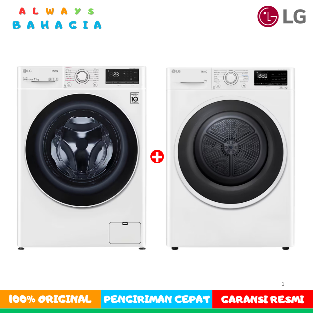 LG Paket Laundry Mesin Cuci Front Loading 11 Kg + Dryer Heatpump 10 Kg