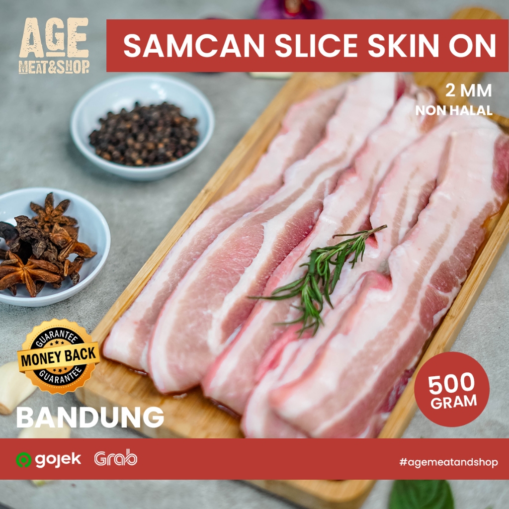 

Daging Babi Samcan Slice ON 2MM 500g / Pork Belly Skin ON