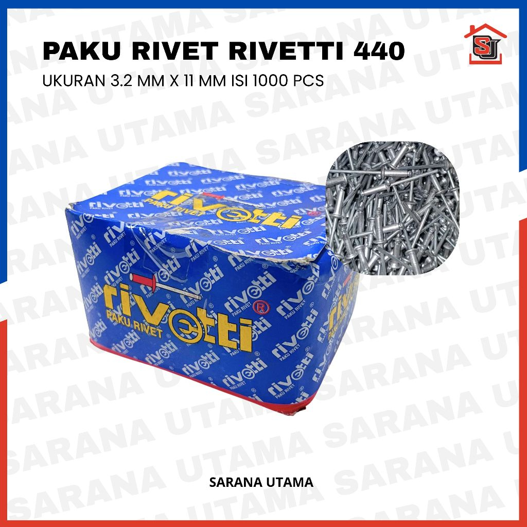 Paku Rivet Merk Rivetti 440 Ukuran 3.2mm x 11mm Isi 1000 Pcs