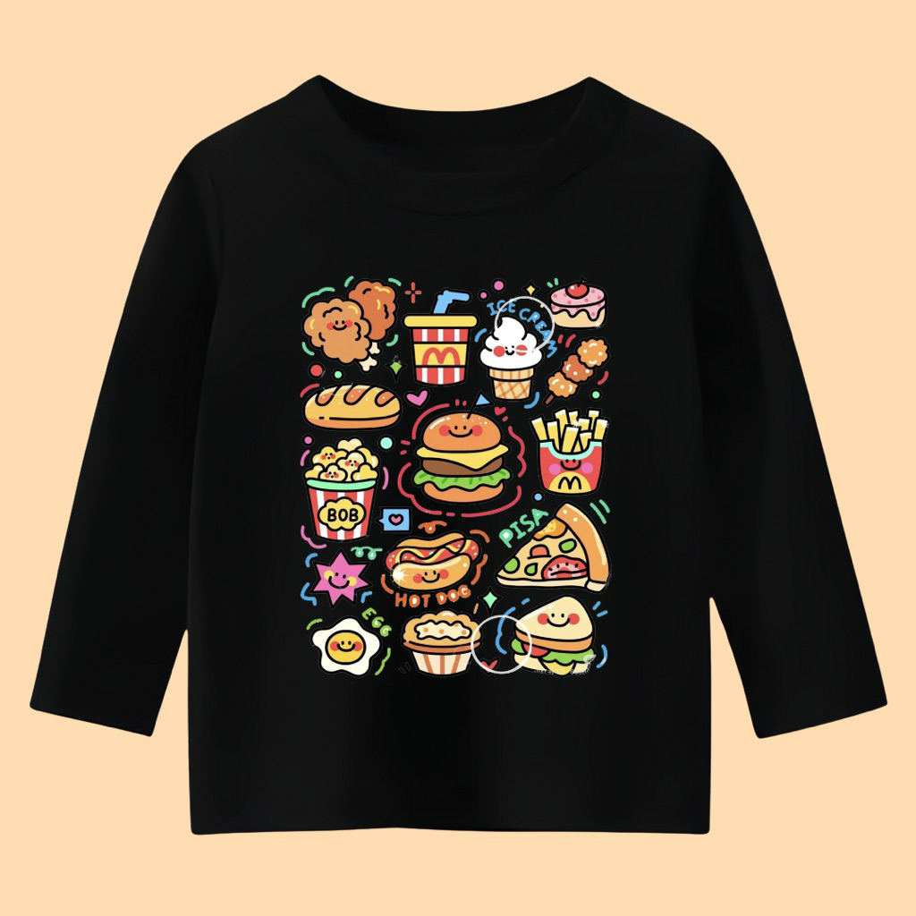 kaos anak lengan panjang unisex motif cute food