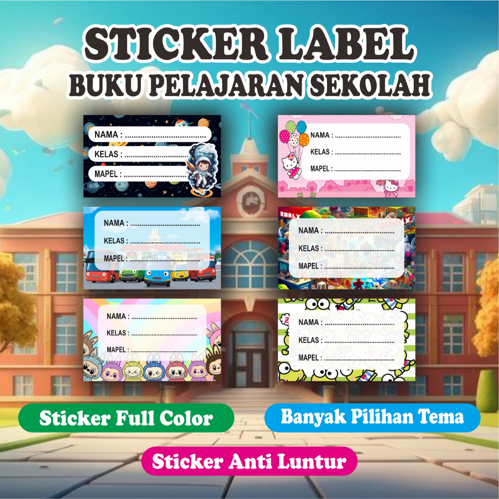 

STIKER LABEL BUKU SEKOLAH / STIKER LABEL UNTUK NAMA DI BUKU SEKOLAH ANAK /STIKER LABEL NAMA ANAK