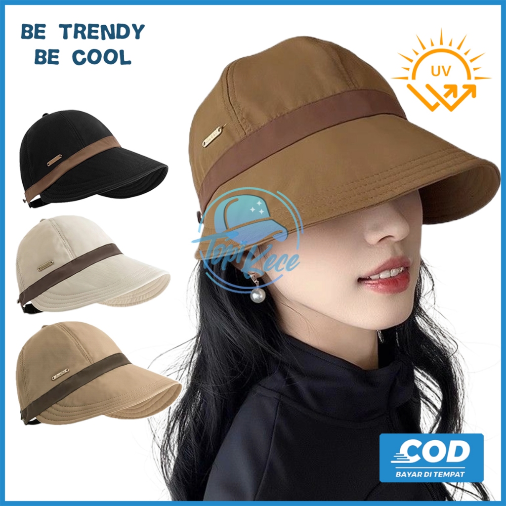 Topi Pantai Wanita Anti UV Bucket Half Visor Lebar Pelindung Panas Matahari Fashion Trendy