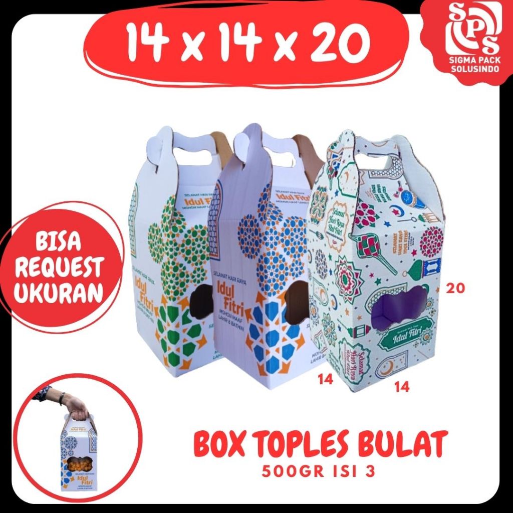

Box jinjing 14x14x20 Gable Box Kuker (500GR isi 3 Toples ) Kardus/Dus Kue Kering Toples bulat/hampers/idul fitri/Ied mubarak Zigma Pack