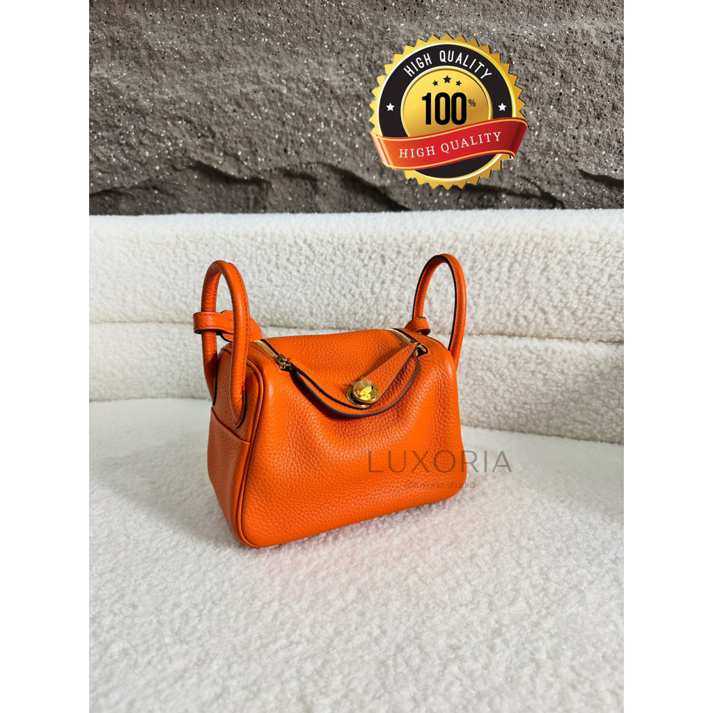 H mini lindy orange - togo leather - handmade