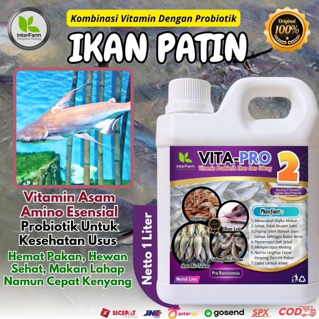 VITA+PRO IKAN PATIN, VITAMIN Ikan PATIN agar cepat besar, Probiotik pemacu Penggemuk ikan PATIN