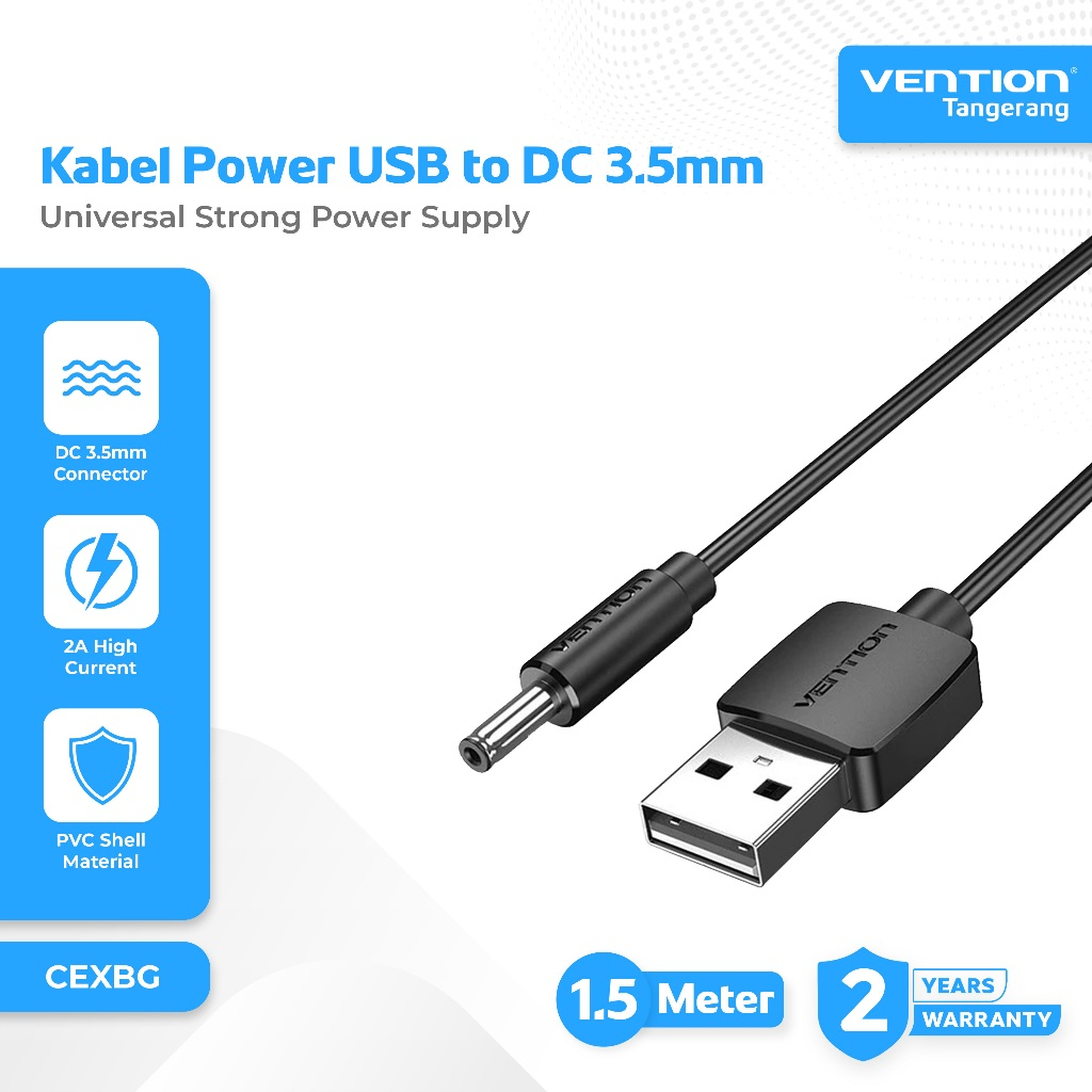 Vention Kabel Power USB to DC 3.5mm 5V 2A Universal Strong Power Supply 1,5 Meter Black - CEXBG