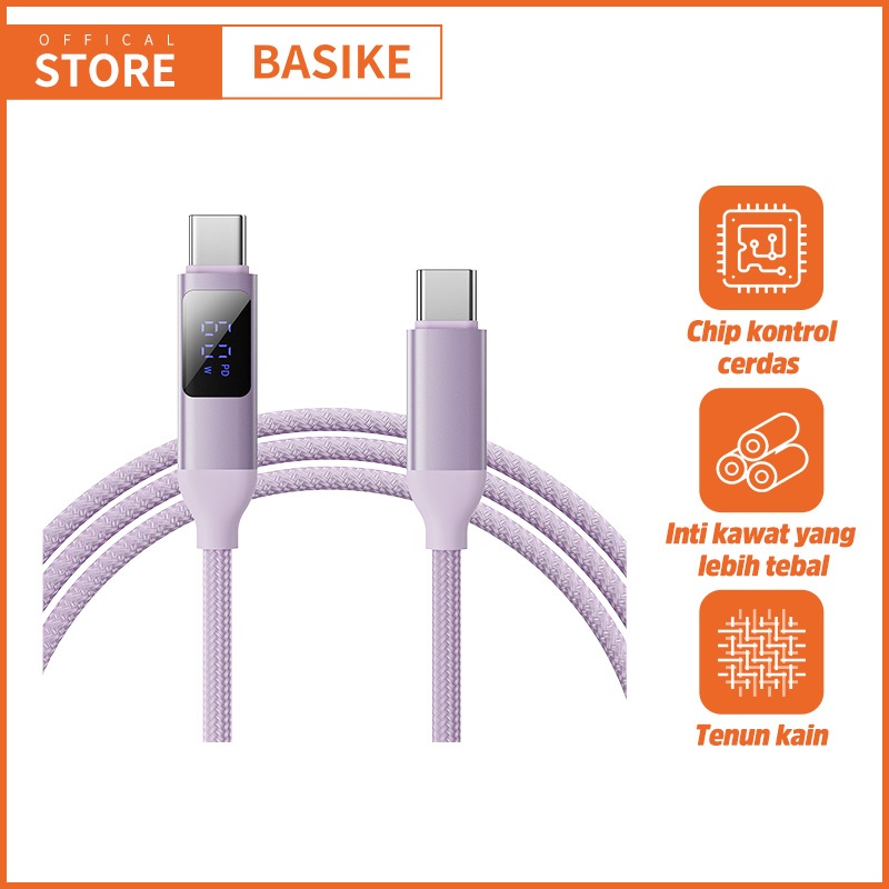 (HOT)BASIKE Kabel Data Charger Fast Charging 60W Type C Lightning for iPhone Samsung Xiaomi OPPO