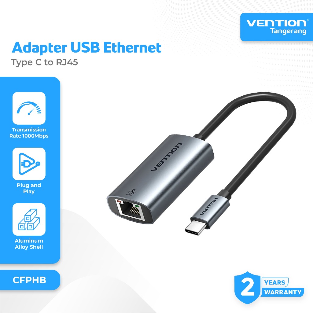 Vention Adapter USB Type C to RJ45 Gigabit Ethernet Adapter 10/100/1000Mbps ABS Material Nickel Plat
