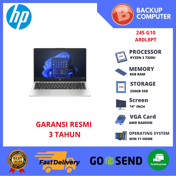 LAPTOP HP 245 G10 AR0L8PT RYZEN 3 7320U 8GB RAM