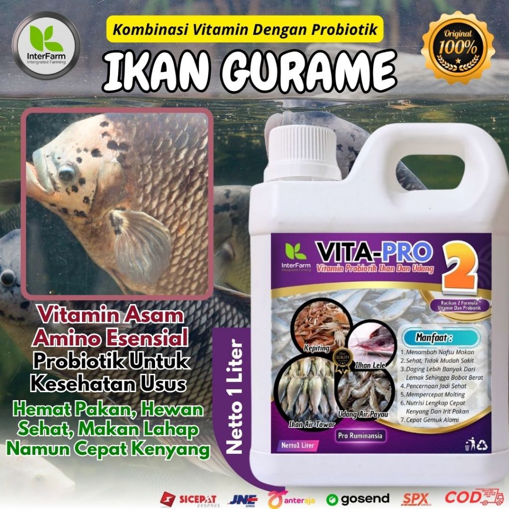 VITA+PRO IKAN GURAME, VITAMIN Ikan GURAME agar cepat besar, Probiotik pemacu Penggemuk ikan GURAME