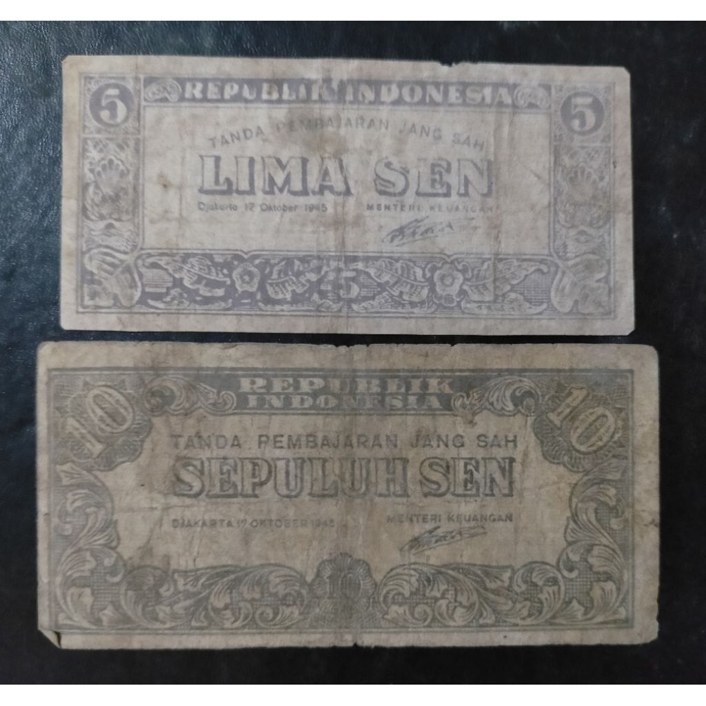 Langka uang kuno 5 sen 10 sen 1945 jelek