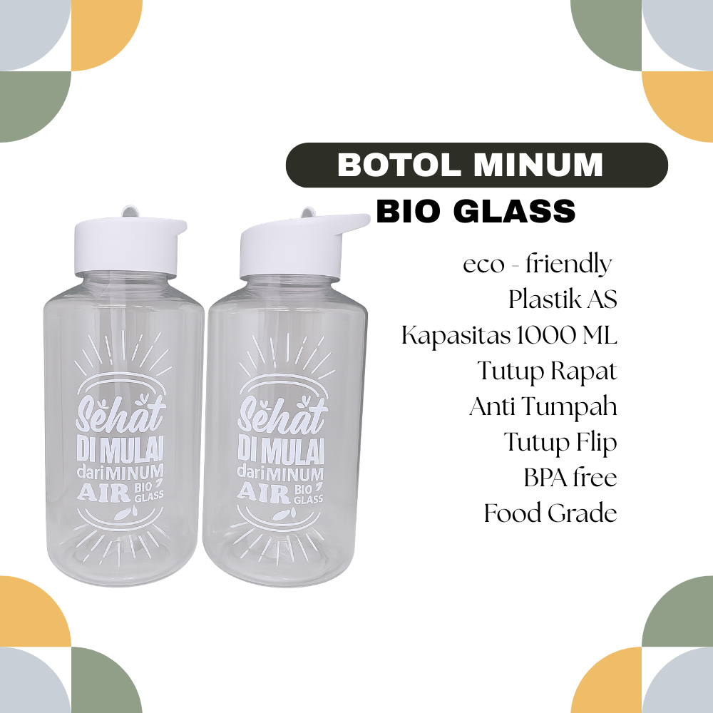 Botol Minum Bioglass MCI Sedotan - Tumbler Plastik Bioglass Besar 1L - Original Chielo