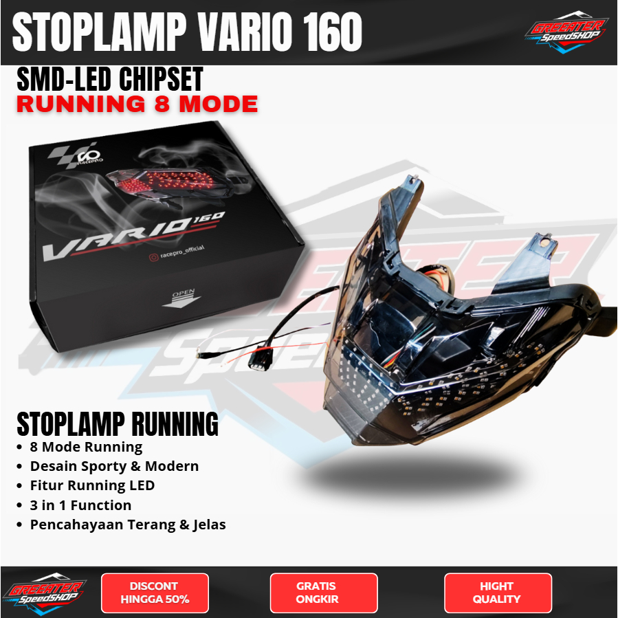 Stoplamp Lampu Running Vario 160 Beat DELUXE berkedip Stop Stoplamp Lampu Belakang racepro running H