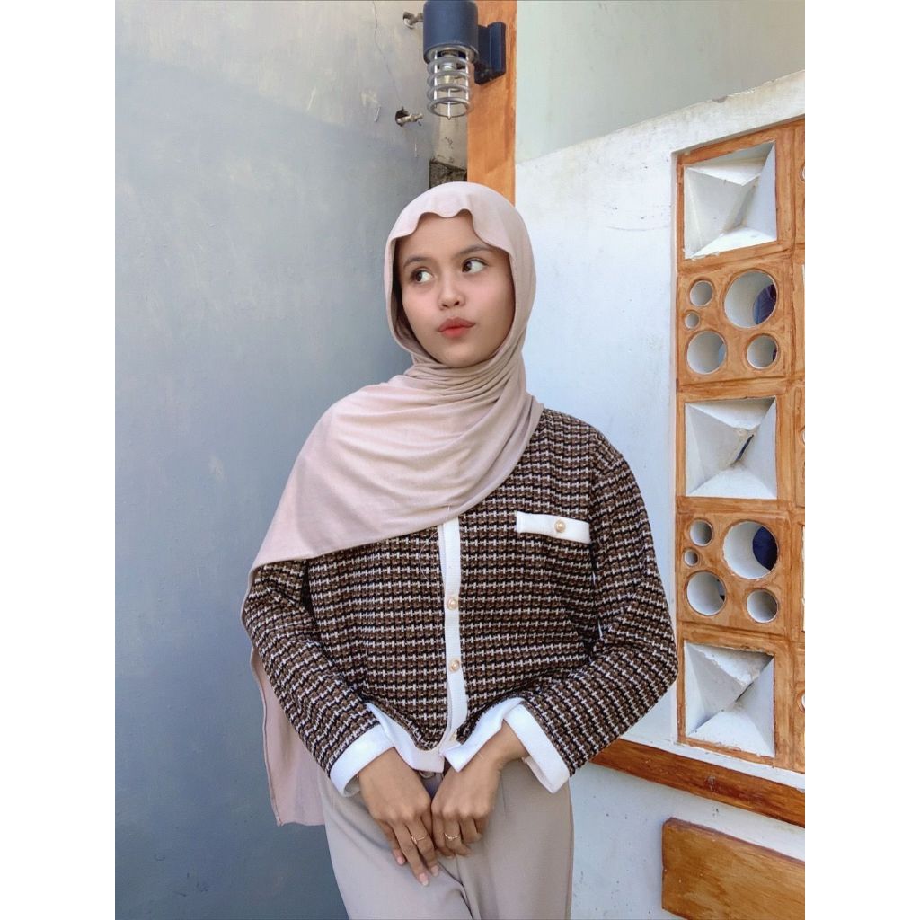 Saku Atas Tweed Cardigan | Cardigan Tweed Wanita Koreanlook